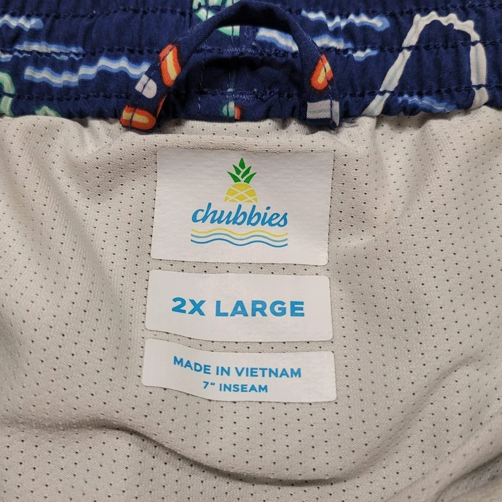 Chubbies Swim Trunks Men 2XL Navy Neon‎ Flamingo Palm Tree 7
